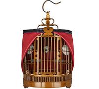 Bamboo Bird Cage With Rolling Stand,Portable Bird Flight Cage With Cage Cover,Travel Carving Small Bird Cage -Brown decor(L)