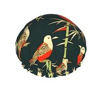Bamboo bird pattern shower caps with a double layer of, hold your hair well whether it is showering or bathing.