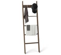 Bamboo Blanket Ladder 5-Tier Ladder Shelf With 4 Removable Hooks-Brown Gymax Brown One Size