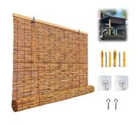 Bamboo Blinds Outdoor, Blackout Bamboo Roller Shades For Patio, 76 90 100 120 140 160cm Width Privacy Sun Shade, Waterproof Roman Shade Cordless Bamboo Roll Up Shades For Porch Backyard(W35*H170cm)