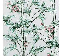 Bamboo Blossom Green White Wallpaper - Glitter Effect Textured Floral Botanical - Modern Feature Wall
