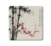 Bamboo Blossom Washer Dryer Top Protector Mat, Elegant Asian Floral Dust Covers, Spring Inspired Rubber Anti-slip Waterproof Mats for Laundry Room 24x24 Inch