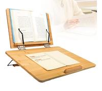 Bamboo Book Stand, Adjustable and Foldable Wooden Reading Stand for Cookbook, Sheet Music, Textbook, Easy to Use and Store
