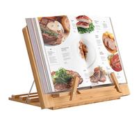 Bamboo Book Stand, Adjustable Reading Cookbook Holder Tray with Page Paper Clips, Foldable Tablet, Phone Stands for Office, Kitchen, Home- Pezin & Hulin