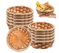 Bamboo Bread Basket - 10 Pcs Round Woven Food Serving Baskets, 17cm
