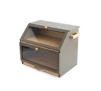 Bamboo Bread Bin 2-Tier Bread Box With Cutting Board And Knife Holder Naturally Antibacterial Sustainable Eco Friendly Storage Box Organic Premium Kitchen Organiser Double Decker (Grey / Natural)