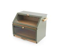 Bamboo Bread Bin 2-Tier Bread Box With Cutting Board And Knife Holder Naturally Antibacterial Sustainable Eco Friendly Storage Box Organic Premium Kitchen Organiser Double Decker (Olive)