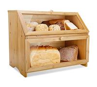 Bamboo Bread Bin Double Decker Breadbox Kitchen 15.3"x9.8"x12.6" Natural