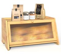 Bamboo Bread Bin, Large Bread Bins for Kitchen Countertop, Retro Storage Box for Homemade Pastry with Acrylic Frosted Window