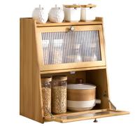 Bamboo Bread Box 2-Tier Large Capacity Bread Box for Kitchen Counter Sealed & Dust-Proof Bin with Acrylic Transparent Flip Door for Home Seasoning Storage.