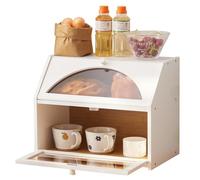 Bamboo Bread Box for Kitchen Bread Storage And Organizer Farmhouse Countertop Bread box Double Layer Bamboo Wooden Extra Large Capacity(White)