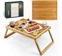 Bamboo Breakfast Tray for Bed - Bed Tray Table with Folding Legs for Eating - Foldable Food Tray with Handles - TV Lap Tray for Couch Adults Kids - Portable Bamboo Bed Tray with Legs for Laptop