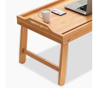 Bamboo Breakfast Tray Table with Handles Foldable Laptop Desk 23.6x13.7x11In Kitchen Serving Platter & Phone/Tablet Holder Portable Folding Legs Original Wood Color