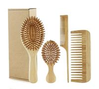 Bamboo Brush Set 4PCS Natural Bamboo Hair Brush for Hair Growth includes Wide Tooth Comb Tail Comb Big and Mini Paddle for Shine Scalp Massage
