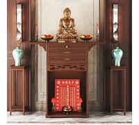 Bamboo Buddha Altar Tabletop Shrine Cabinet with Drawer, Chinese Feng Shui Display Shelf for Statues, Modern Zen Meditation Niche Home, Office Desk & Spiritual Decor