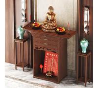 Bamboo Buddha Altar Tabletop Shrine Cabinet with Drawer, Chinese Feng Shui Display Shelf for Statues, Modern Zen Meditation Niche for Home, Office Desk & Spiritual Decor