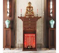Bamboo Buddha Altar Tabletop Shrine Cabinet with Drawer, Chinese Feng Shui Display Shelf for Statues, Modern Zen Meditation Niche Home, Office Desk & Spiritual Decor