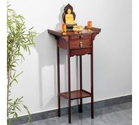 Bamboo Buddhist Altar Table with Pull Out Storage Board and Drawer for Prayer and Spiritual Rituals