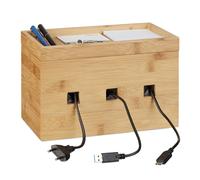 Bamboo cable box Wooden Desk Organizer Charging Dock Station Natural Sturdy