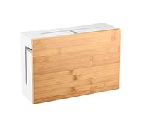Bamboo Cable Management Box - 32×20×11 cm Wall-Mountable Cable Tidy Box with Magnetic Lid & Mounting Hardware - Hide Power Strips, Organise Cords & Reduce Clutter (White)