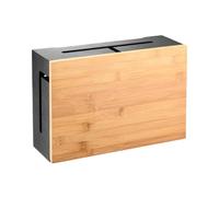 Bamboo Cable Management Box - 32×20×11 cm Wall-Mountable Cable Tidy Box with Magnetic Lid & Mounting Hardware - Hide Power Strips, Organise Cords & Reduce Clutter (Black)
