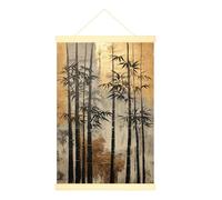 Bamboo Canvas Hanging Poster Wall Art, Asian Modern Gold Black Gold Wall Hanging Posters Bedroom Living Room Office Decor 16x24 Inches