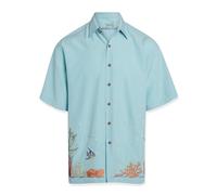 Bamboo Cay Men's Coral Harmony Embroidered Casual Button Down Shirt, Aqua, XL