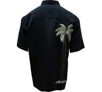 Bamboo Cay Men's Embroidered Palm Tree Hawaiian Shirt Short Sleeve Casual Camp Shirt, Black, XL