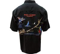 Bamboo Cay Mens Key-West Tropical Style Embroidered Camp Shirt, Black, Medium