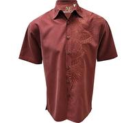 Bamboo Cay Mens Short Sleeve Island Leaf Nation Casual Embroidered Woven Shirt, Burgundy, Medium