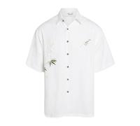Bamboo Cay Short Sleeve Flying Bamboos Casual Button Down Embroidered White Shirt - white - Large