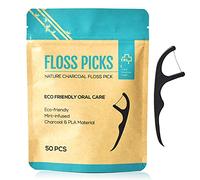 Bamboo Charcoal Dental Floss Sticks 50 Pcs, 2 in 1 Floss Picks, Toothpick Mint, Dental Floss Gentle on Gums,Teeth Stick