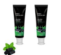 Bamboo Charcoal Teeth Whitening Toothpaste, Fluoride Free Natural Whitening with Activated Charcoal, Enamel Safe Antiplaque for Sensitive Teeth, Fresh Mint SLS Free (2pcs)
