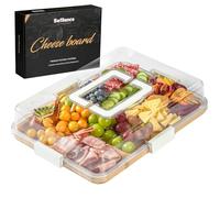 Bamboo Charcuterie Board Whit Lid, Portable Cheese Board for Serving Tray with 6 Compartments, Build-A-Board Bamboo Cutting Board for Entertaining, Party, Wedding, Birthday, House-warming Gift
