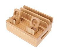 Bamboo Charging Station for Multiple Devices with 5 Port USB Charger, Electronic Device Desktop Dock Stations Organizer for iPads, Laptops, Tablets, Watch (Wooden)