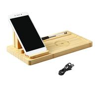 Bamboo Charging Station | Multipurpose Bamboo Charging Station Organizer - 10W Wireless Phone Charger 4 in 1 Compatible with Mobile Phone Smart Earphone Tablet Tumotsit