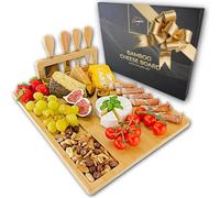 Bamboo Cheese Board and Knife Set - 100% Natural Wood Serving Tray Charcuterie Board Perfect Choice for Gourmets, Birthday Presents, Wedding Gift Set, Mothers & Housewarming Wooden Chopping Board Set