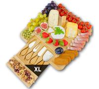Bamboo Cheese Board and Knife Set - 100% Natural Wood Serving Tray Charcuterie Board Perfect Choice for Gourmets, Birthday Presents, Wedding Gift Set, Mothers & Housewarming Wooden Chopping Board Set