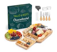 Bamboo Cheese Board and Knife Set Serving Tray with Stainless Steel Knife Set Extra Large Charcuterie Boards Set & Accessories Wooden Tray Cheese Board Gift Set Unique House Warming Christmas Gifts