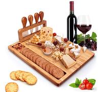 Bamboo Cheese Board Knife Set Charcuterie Platter and Serving Meat Board, Wooden Serving Platter, Unique Gifts for Christmas Wedding Birthday Anniversary