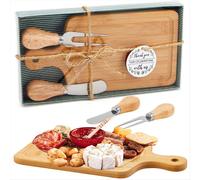 Bamboo Cheese Board Set with Knives, Forks & Thank You Tags - Ideal for Bridal Baby Showers, Housewarming Gifts