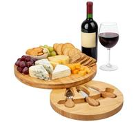 Bamboo Cheese Board Set with Utensils - Multi-Purpose Serving Tray for Breakfast, Beverages and Snacks - Natural Wooden Platter for Housewarming Wedding Christmas Birthday - Boxed Gift
