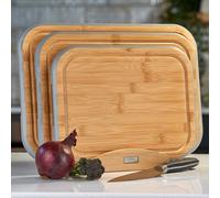 Cooks Professional 3 Piece Bamboo Chopping Board Set with Storage Stand | Durable Wooden Cutting Boards in 3 Sizes for Fruit, Vegetables, Meat, Bread | Grey Edging