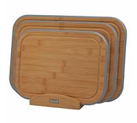 Cooks Professional 3 Piece Bamboo Chopping Board Set with Storage Stand | Durable Wooden Cutting Boards in 3 Sizes for Fruit, Vegetables, Meat, Bread | Grey Edging