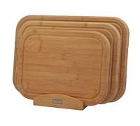 Cooks Professional 3 Piece Natural Edging Bamboo Chopping Board Set with Storage Stand - Size: 1.8 x 30 x 43cm - Brown - Wilko