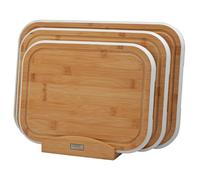 Cooks Professional 3 Piece Bamboo Chopping Board Set with Storage Stand | Durable Wooden Cutting Boards in 3 Sizes for Fruit, Vegetables, Meat, Bread | White Edging