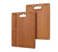Bamboo Chopping Board with Built-in Compartments, 35 x 25 CM Cutting Board for Kitchen with Juice Groove, Charcuterie Board for Cheese, Meat, Vegetables, Bread, 1 pcs