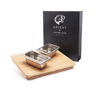 Bamboo Chopping Board with Storage Pots - 15 x 12 inch Raised Wood Cutting Boards with Storage Containers, Great for Carving with Inner Juice Well & Non Slip Feet