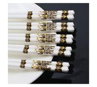 Bamboo Chopsticks，Fiberglass Chopsticks 5 Pairs Bone China Reusable,White -High-end Wooden Gift Box G