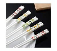 Bamboo Chopsticks，Fiberglass Chopsticks Ceramic 5 Pairs Reusable ,Wooden , 9.7-Inch (Floral Pattern) T